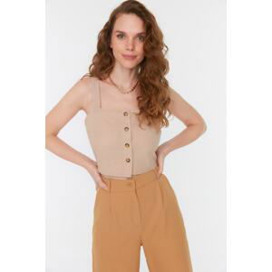 Trendyol Strapless Crop Top with Stone Buttons