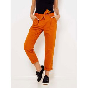 Oranžové lněné zkrácené kalhoty CAMAIEU - Dámské