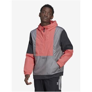 Růžovo-šedá pánská lehká bunda s kapucí adidas Originals - Pánské