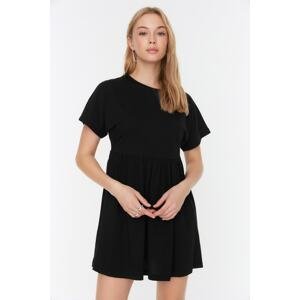 Trendyol Black 100% Cotton Knitted Mini Dress with Smocking Detail at the Waist/Skater