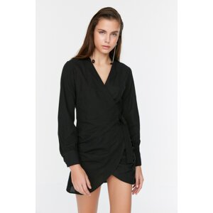 Trendyol Black Double Breasted Tie Detail Beach Dress