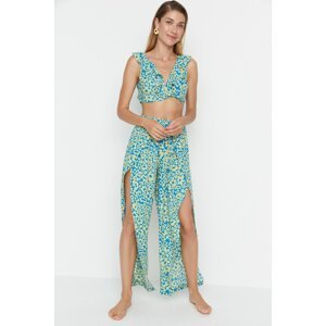 Trendyol Green Floral Print Beach Top-Top Set with a slit