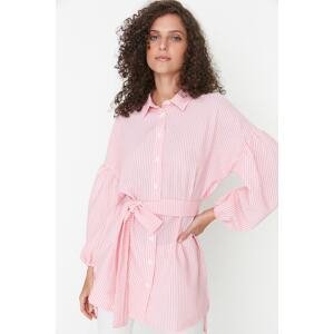 Trendyol Pink Striped Belted Balloons Behind the Sleeves Long Woven Shirt