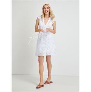 Bílé dámské krajkované krátké šaty se zavazováním Guess Mykonos - Dámské