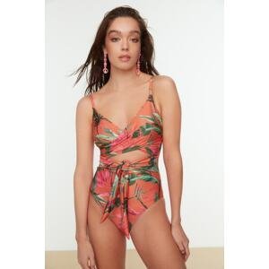 Trendyol Floral Patterned Double Breasted Linkage Swimsuit