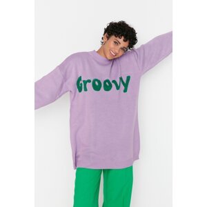 Trendyol Lilac Letter Printed Sweater on the Front