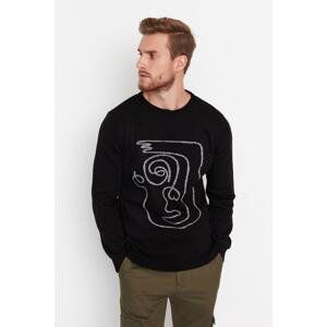 Trendyol Black Men's Slim Fit Crew Neck Face Figure Detail Knitwear Sweater