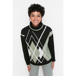 Trendyol Black Turtleneck Jacquard Knitwear Sweater