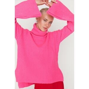 Trendyol Fuchsia Wide Fit Soft Textured Turtleneck Knitwear Sweater