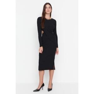 Trendyol Black Knitted Bodycone Dress with Cutout Detail