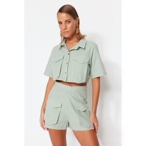 Trendyol Mint Woven 100% Cotton Shirt and Shorts Set With Pocket