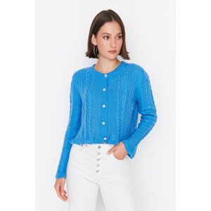 Trendyol Blue Knitted Detailed Crop Sweater Cardigan