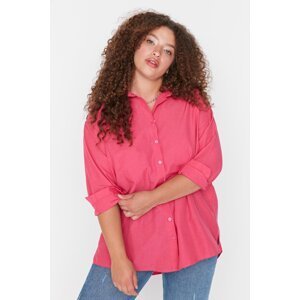 Trendyol Curve Pink Woven Poplin Oversize Shirt