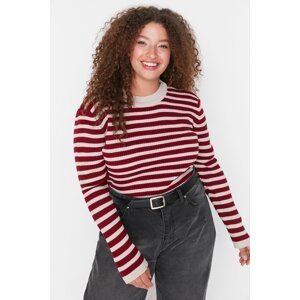 Trendyol Curve Burgundy Striped Crew Neck Knitwear Sweater
