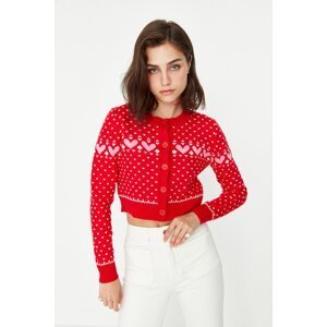 Trendyol Red Heart Patterned Crop Knitwear Cardigan
