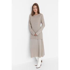 Trendyol Mink Corduroy Sweater-Skirt Knitwear Set
