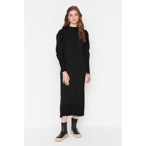 Trendyol Black Crew Neck Sweater Dress With Pleated Shoulders