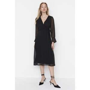 Trendyol Black Double Breasted Neck Woven Dress