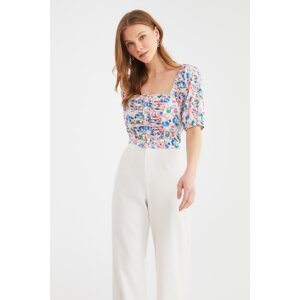 Trendyol Multicolored Crop Woven Ruffle Floral Print Blouse
