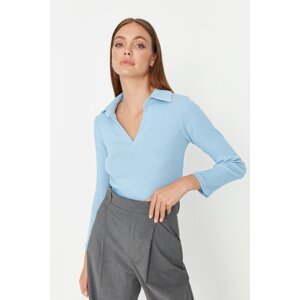 Trendyol Light Blue Ribbed Fitted Knitted Blouse