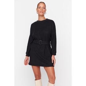 Trendyol Black Soft Knitted Mini Dress with Belt