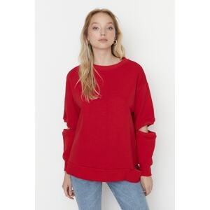 Trendyol Red Cut Out Detailed Knitted Sweatshirt with Fleece Inside