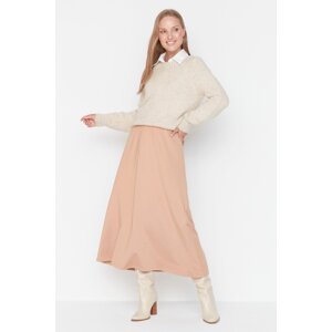 Trendyol Beige High Waist Knitted Skirt With Button Closure