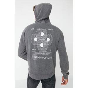 Trendyol Men's Relaxed Hoodie with Long Sleeves and a Printed Back Aged/Faded-Effect Sweatshirt.