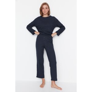 Trendyol Indigo Waffle Cotton Patch Detailed Knitted Pajama Set