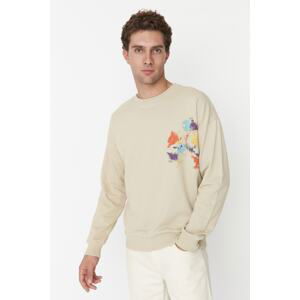 Trendyol Stone Men's Oversize/Wide Cut Crew Neck Printed Sweatshirt