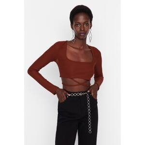 Trendyol Dark Brown Knitted Blouse with Back Detail