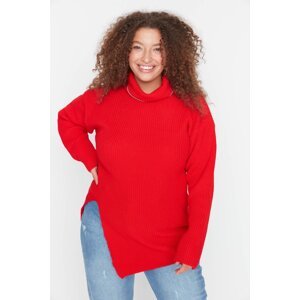 Trendyol Curve Red Turtleneck Slit Knitwear Sweater