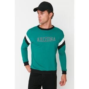 Trendyol Emerald Men's Relaxed Fit Crewneck Sweatshirt with Paneled Sleeves