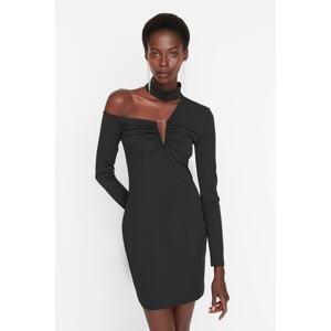 Trendyol Black Asymmetrical Collar Detailed Evening Dress