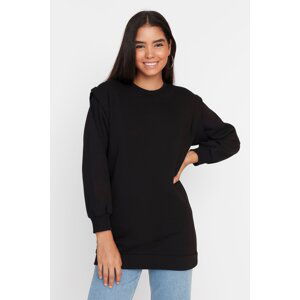 Trendyol Black Shoulder Detailed Soft Fuzzy Thick Knitted Sweatshirt