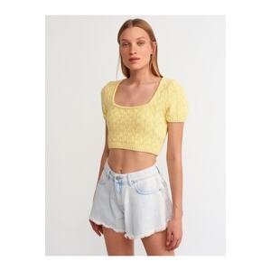 Dilvin 10181 Square Collar Crop Pullover-t.yellow