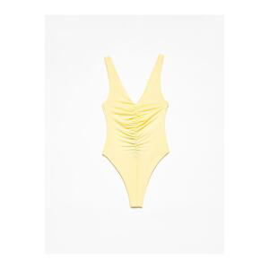 Dilvin Women's Yellow Ruffle Detailed Bodysuit