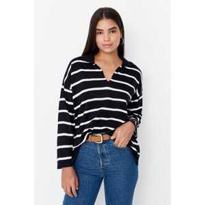 Trendyol Ecru Super Wide Fit Striped Knitwear Sweater