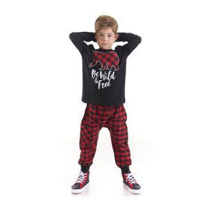 Mushi Be Wild Boys' Black T-shirt, Plaid Pants Suit