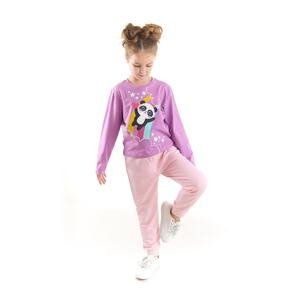 Denokids Rainbow Panda Girl Child Lilac T-shirt and Pink Pants Suit
