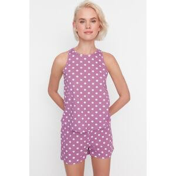 Trendyol Lilac Polka Dot Singlet-Shorts, Knitted Pajamas Set