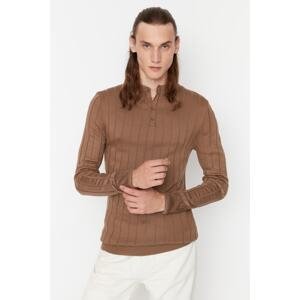 Trendyol Mink Men's Fitted Close-fitting Buttoned Pump Half Turtleneck Basic Knitwear Sweater