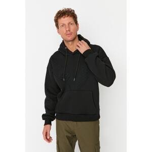 Trendyol Men's Black Oversize Fit Long Sleeve Hooded Paneled Sweatshirt with Detail