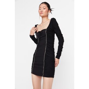 Trendyol Black Stone Stripe Detailed Woven Stylish Evening Dress