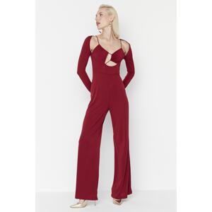 Trendyol Claret Red Asymmetrical Collar Detailed Jumpsuit