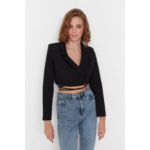 Trendyol Black Crop Woven Lined Double Breasted Closed Blazer Jacket