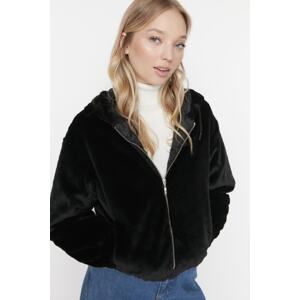 Trendyol Black Oversize Hooded Plush Coat