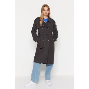 Trendyol Anthracite Oversized Belted Trench Coat with Snap Fastener