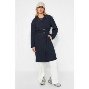 Trendyol Navy Blue Oversized Belted Epaulette Detailed Trench Coat