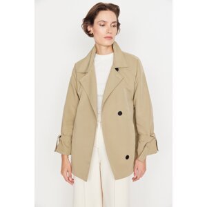 Trendyol Light Khaki Wide-Cut Oversized Trench Coat with Tie Details